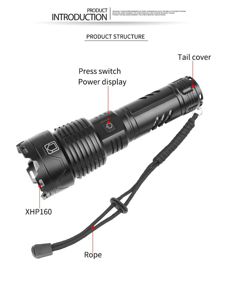 XHP160 Light Flashlight High Power Aluminum Alloy USB Rechargeable with Lantern Super Bright Waterproof Outdoor Strong