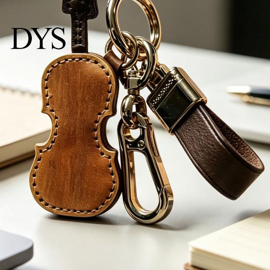 Reusable Decorative Pendant Retro Cello Keychain, Faux Leather Charm with Key Ring, Stylish Instrument Keychain Players for Car Home Keys, Music Lover
