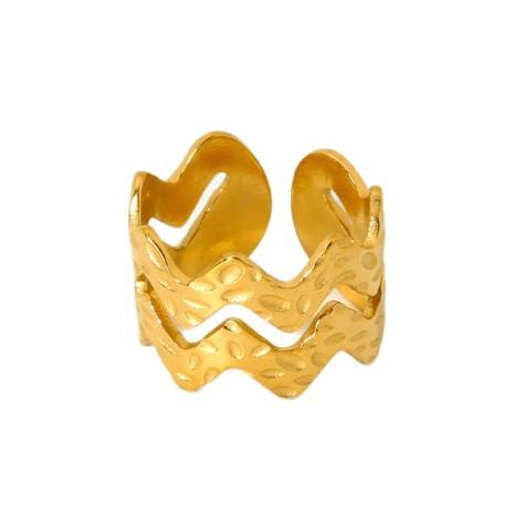 European and American diamond wave cross-line openwork openwork ring for women, 18k gold plated stainless steel wide-face ring
