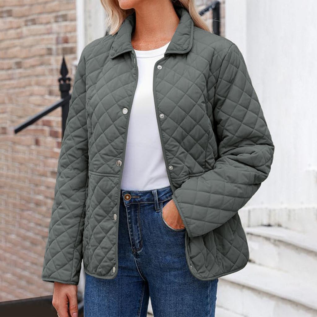 Dame Mote Ensfarget Langermet Knappelomme Casual Lett Bomullsjakke