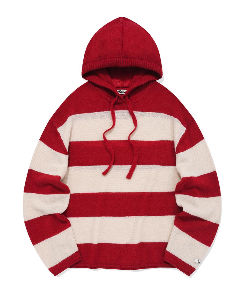 FALLETT Striped Sheer Knit Hoodie Red