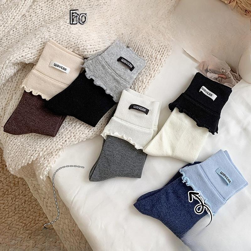 Women's Autumn Cotton Socks with Fabric Labels and Black Ear Edges, Dui Dui Socks, Anti-odor Boneless, Sweat-absorbing and Breathable Long Socks