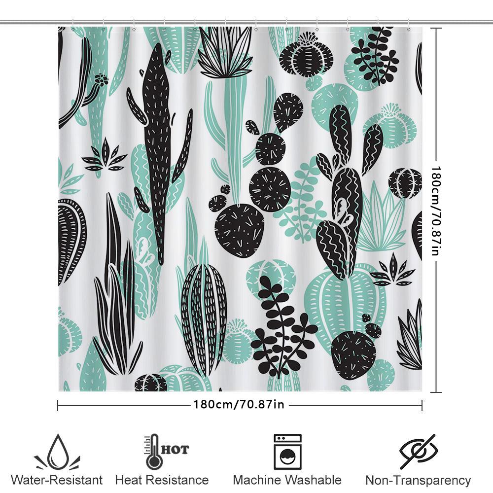 Cactus Printed Shower Curtain Waterproof Decorative Bathroom Liner Set For Home Living Room