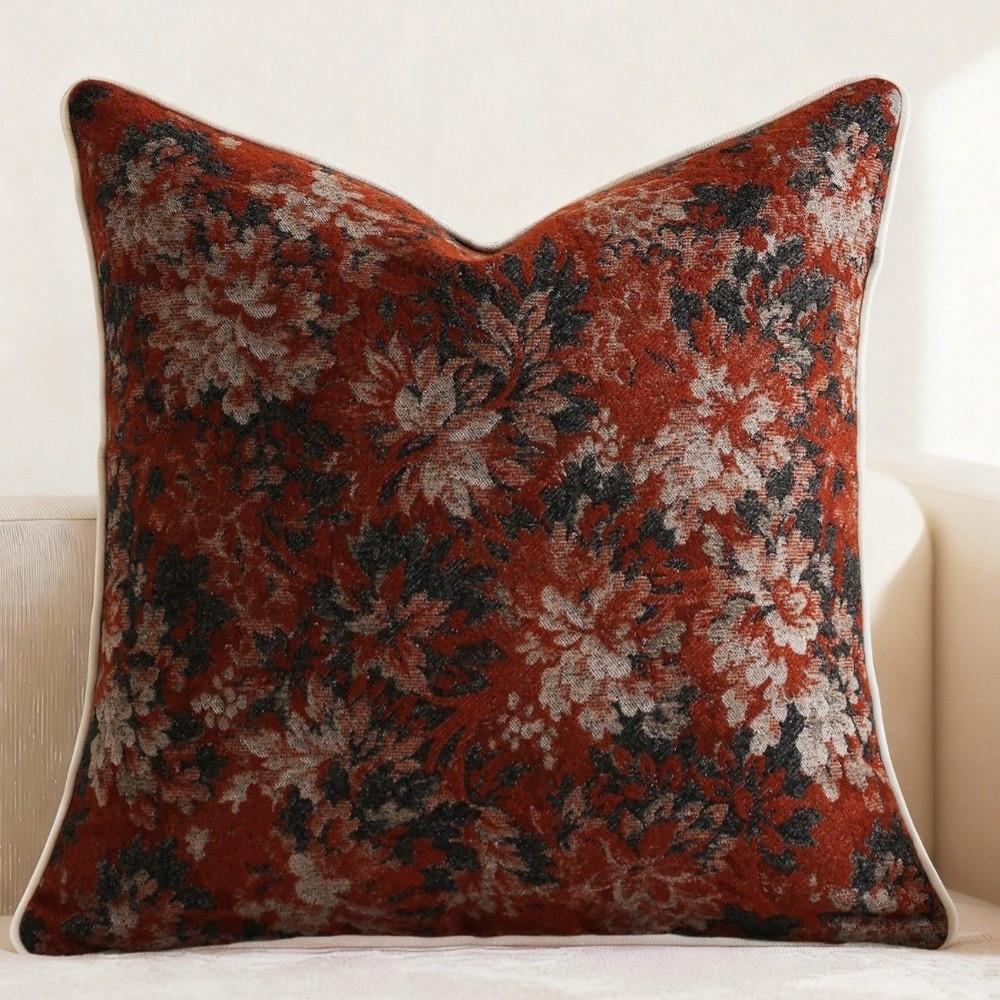 Yarn-Dyed Floral Throw Pillowcase Chenille Fabric Accent Couch Pillow  Sofa Cushion Cover