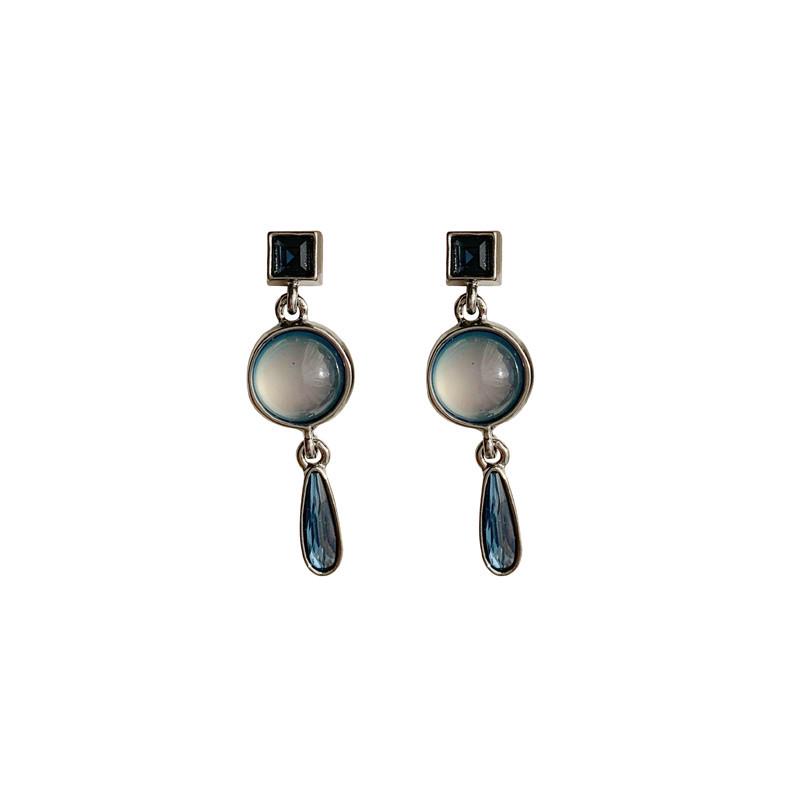 Korean Dongdaemun 925 Sterling Silver Opal Waterdrop Studs with Sparkling Diamonds