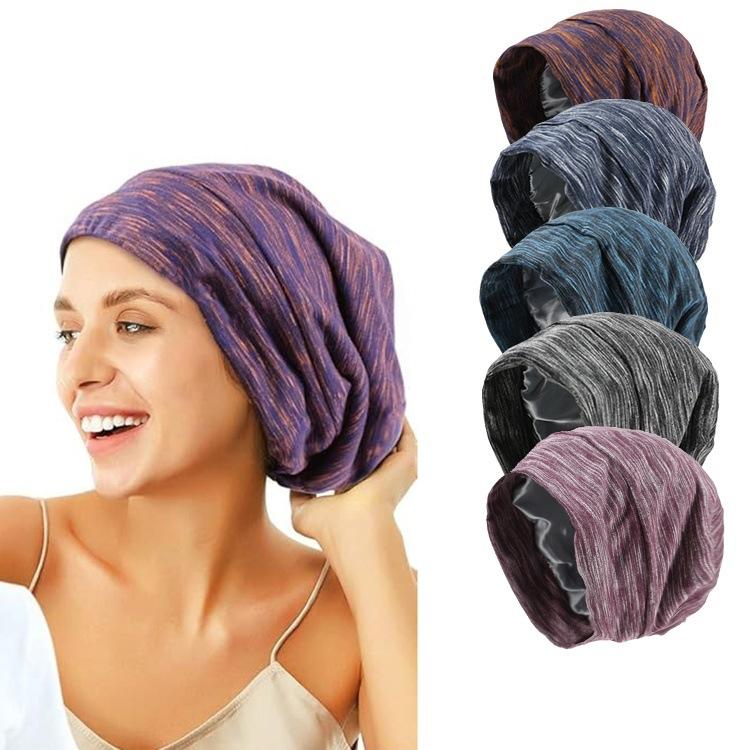High Quality Elastic Lined With Satin Hat Chemotherapy Hair Beanie Night Sleep Satin Hats Men Women