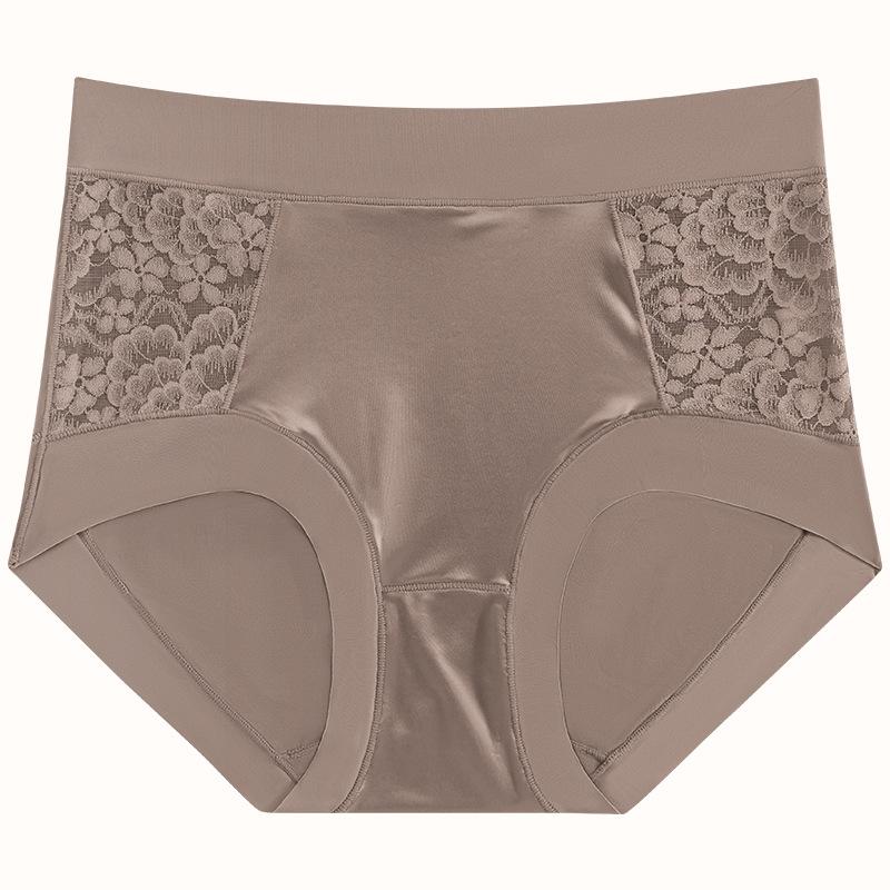 Plus Size Women's Summer Hollowed-out Lace Ice Silk Stitching Soft and Comfortable High Waist Traceless Panties