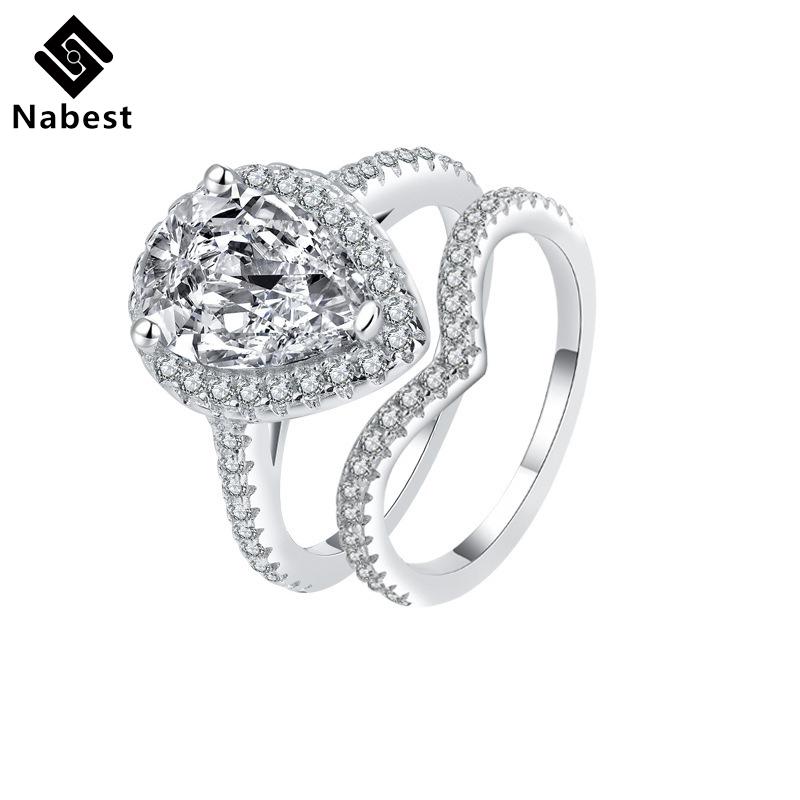 S/set Eternity CopperWedding Bride Rings for Women Excellent Pear Cut VVS1 D 3EX Moissanite Ring Fine Jewelry