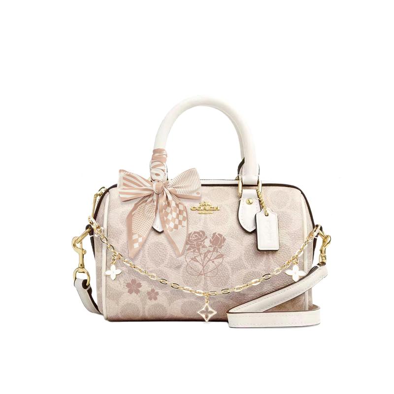 

COACH handbag [Customized Bag] Rowan Classic Printed Zipper Closure Chain Shoulder Boston Bag Artificial Broken Light Picking Up Dreams 7 Basic Model білий