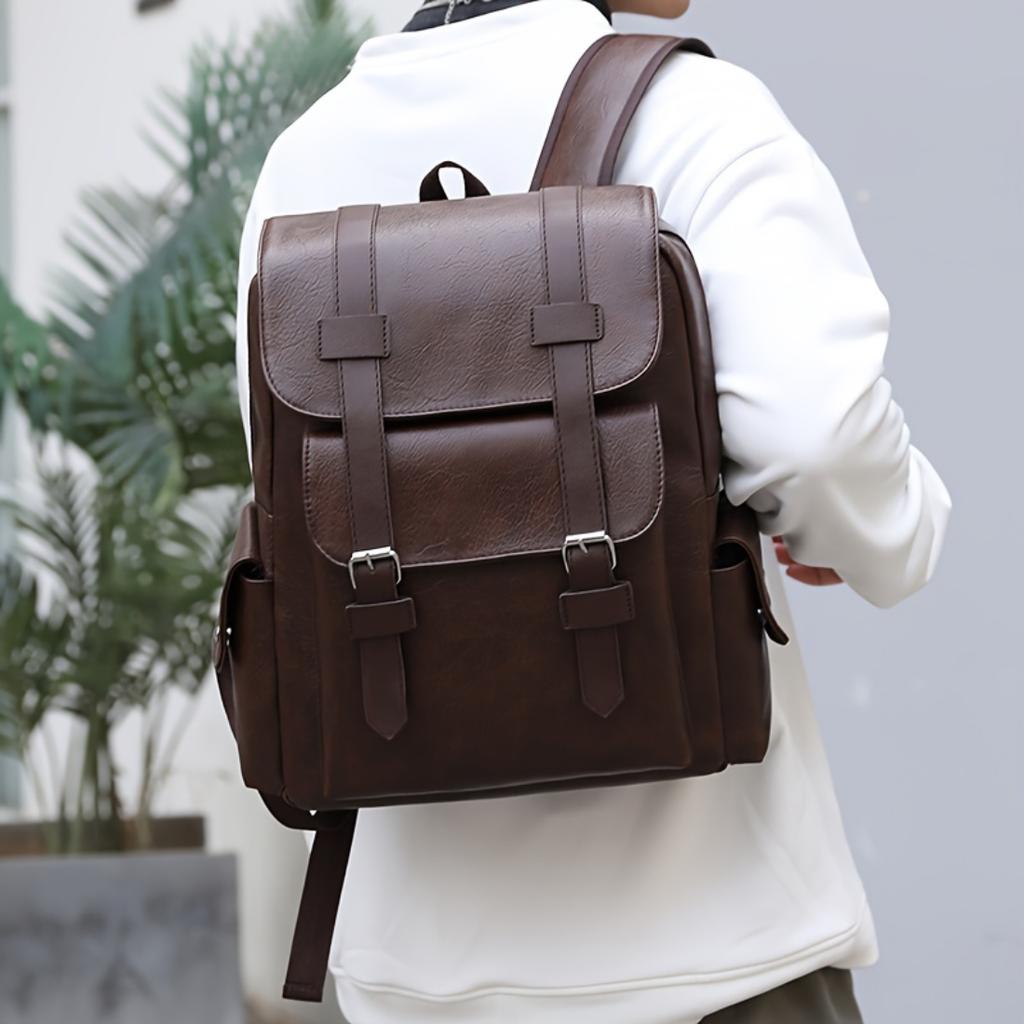 Zaino da Uomo in PU ad Alta Capacità con Tasche Multiple, Borsa per Laptop da Viaggio d'Affari e Pendolarismo per Lavoratori d'Ufficio e Studenti, Uso Quotidiano