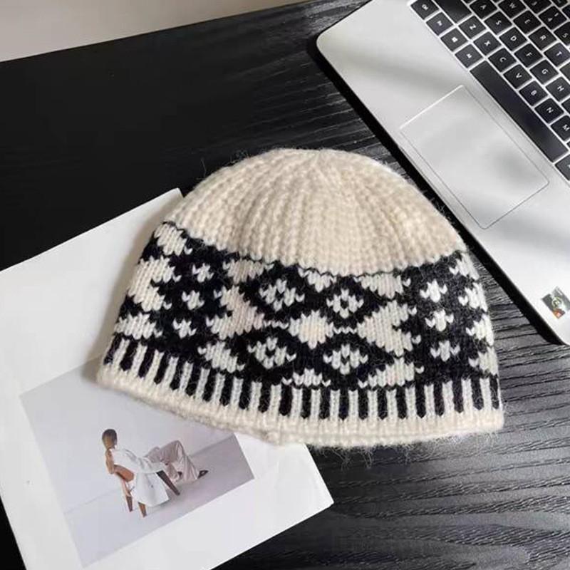 Geometrische Vintage Strickmütze für Paare Warm Gemütlich Wintermode