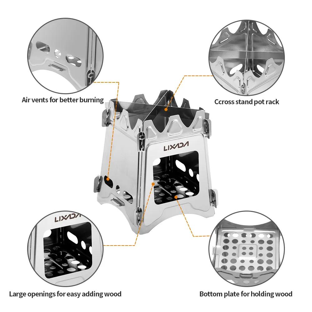 Lixada Camping Stove Compact Folding Titanium/Stainless Steel Wood Stove for Outdoor Camping Hiking Cooking Picnic