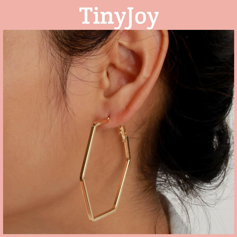 Geometric Contemporary Hexagon Ear Rings With Electroplated Gold For Women