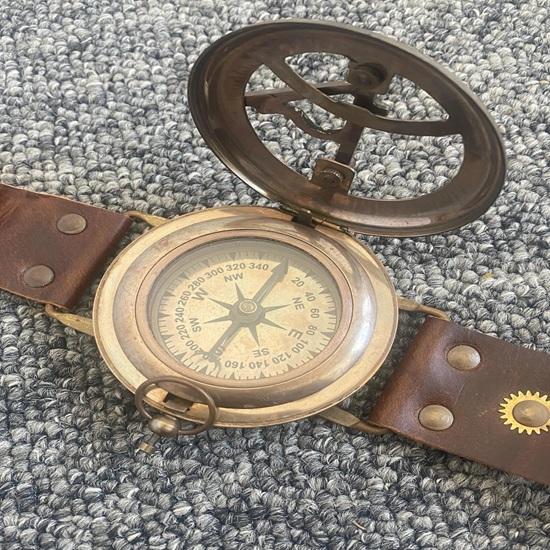 Maritime Brass Sundial Compass Leather Wrist Watch Nautical Collectible Gift Birthday Gift