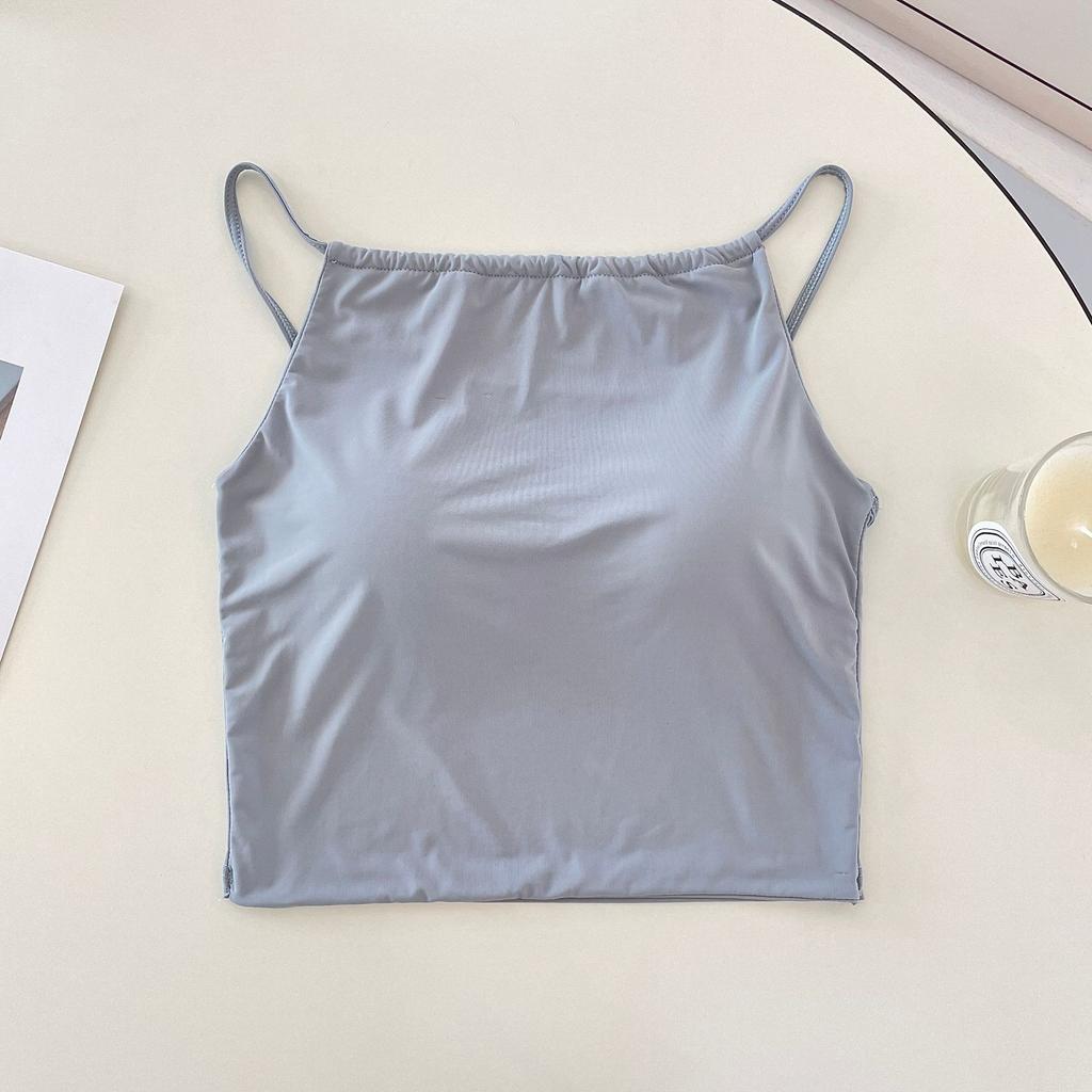 Beautiful Back Ice Silk Small Suspender Vest Women's Summer Sports Pure Desire Wind Tube Top with Chest Pad Base, Outer Wear Yoga Bra