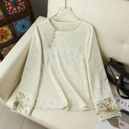 Mom s Chic Long-Sleeve Spring & Autumn Top for Middle-Aged Women M белый