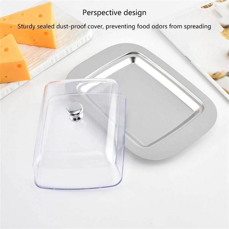 Butter Tray with Cover, Rectangular Cheese Serving Tray with Metal Base for Refrigerator Storage, Breakfast Tables, Tea Service, and Small Pastries
