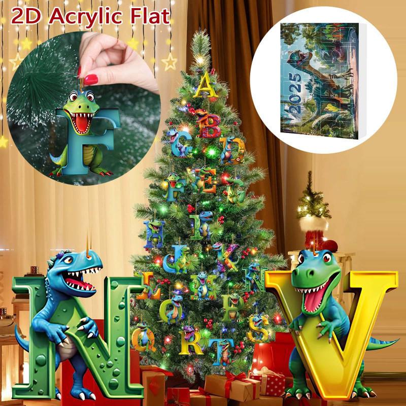 Dinosaur Christmas Countdown Calendar With Acrylic Dinosaur Accessories For Festive Decor