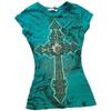 TrendHub Y2k T-Shirt Kreuzdruck Goth Damenkleidung Punk Kurzarm Eng Vintage Japan 2000er Harajuku Rundhals Emo Crop Top Grunge Sommer