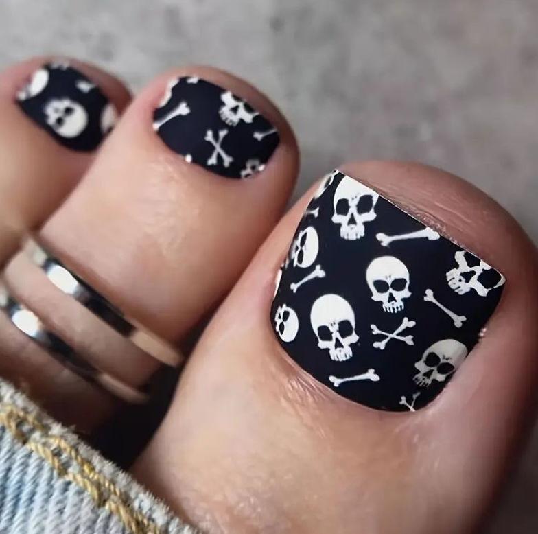 Best Selling Foot Nail Art Halloween Spice Girls Diablo Skull Scrub Short Wear Nail Art yellow jelly glue + rubbing strips*3pcs
