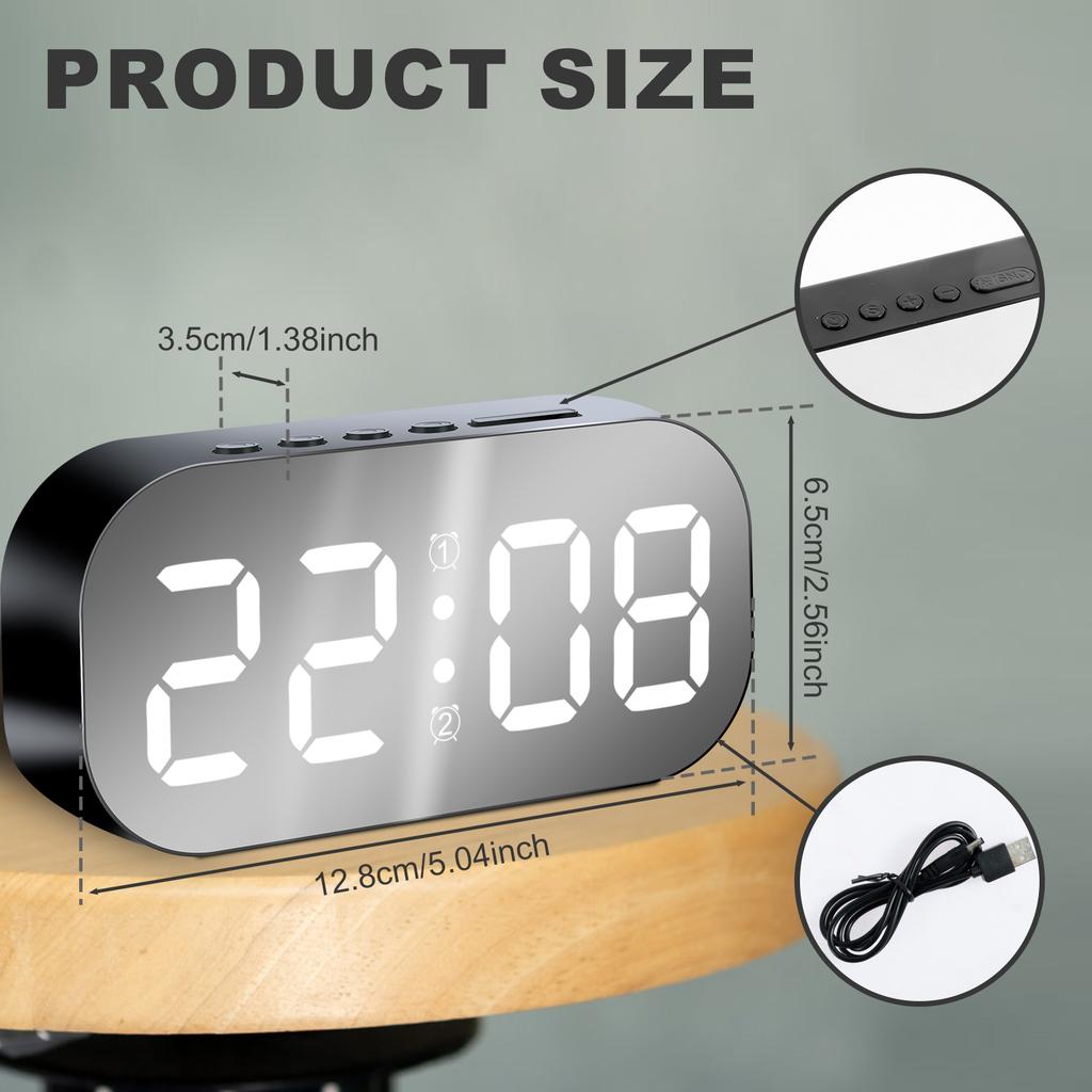 Digital Alarm Clock 5 Levels Dimmable Night Light Digital Clock with Temperature Display Snooze Mode Desktop Clock USB Bedroom