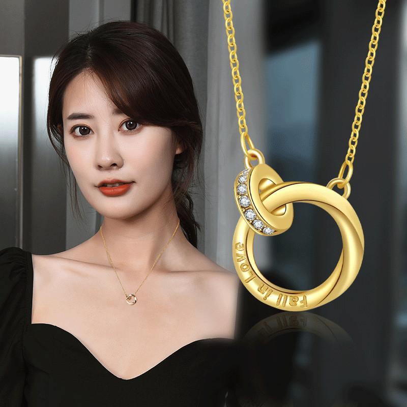 Contemporary Steel Titanium Double Ring Necklace For Women With Stunning Geometric Pendant For Occasion Any