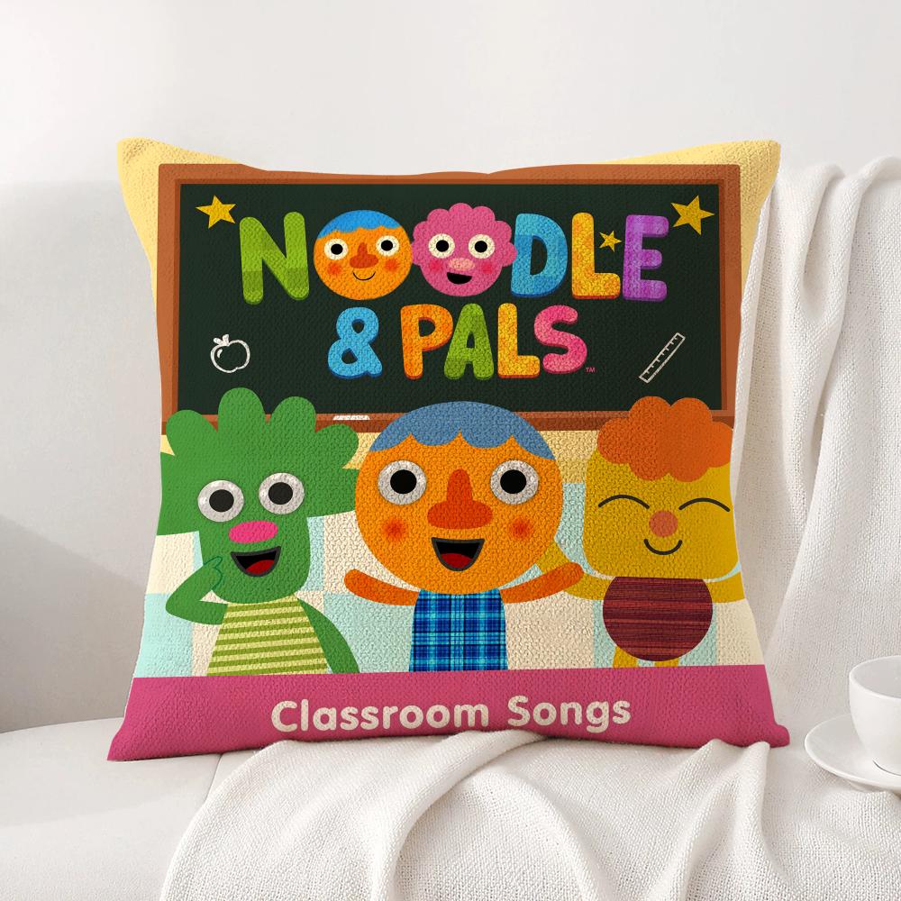 Cartoon Noodle Pals Cushion Cover Natural Linen Organic Fabric DoubleSided Printing Sofa Home Decor Breathable Bed Pillow
