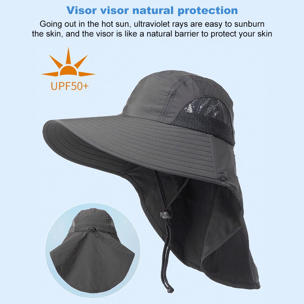 Outdoor Fishing Hat Sun Protection Hat Adjustable Mesh Fishing Hat with Neck Protection Safari Hiking Cap for Climbing Hiking