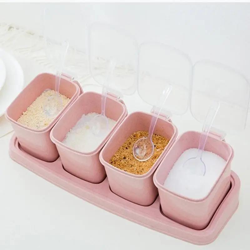 Wheat Straw Seasoning Box Household Kitchen Seasoning Box Combination Set European Seasoning Can Seasoning Storage Box
