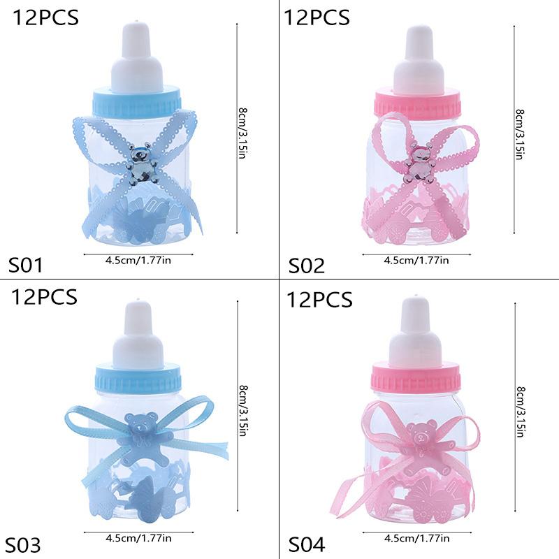 12pcs/set Transparent Feeder Style Candy Bottle Gifts Box Wedding Birthday Baby Shower Boy Girl Newborn Infant Baptism Candy Bag