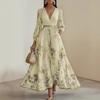 Rochie Midi cu Mânecă Lungă și Imprimeu Stil European pentru Femei, Decolteu Adânc în V, Elegantă, pentru Vacanță, Petrecere pe Plajă, Rochie Lungă