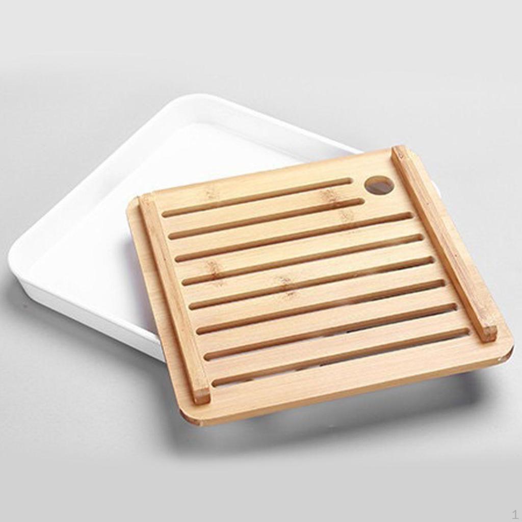 Bamboo Kung Fu Tea Tray Chinese Style,Drainage Reservoir,Gift,Small with Water Storage Table Serving