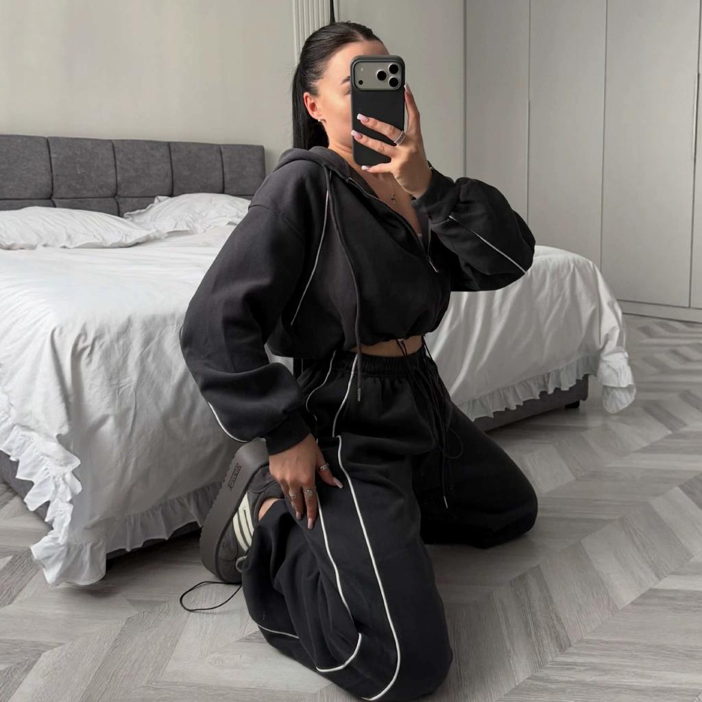 Women's Casual Fashion Pullover Sweatshirt 2 Piece Set American Style Loungewear Oversized Top