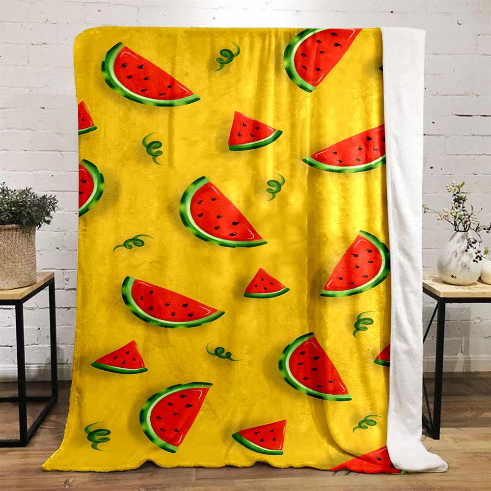 Watermelon Pattern on Yellow Background Patterned flannel blanket perfect for the bedroom living room, sofa, or a little nap