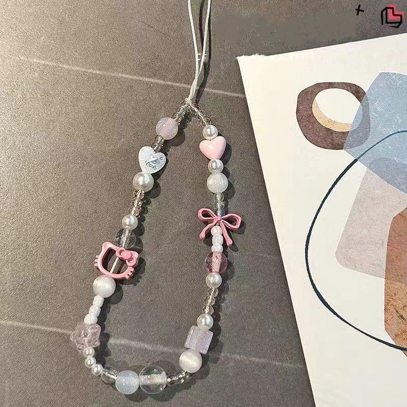 Girly Hello Kitty Phone Case with Chain, CCD Camera Pendant & Polaroid Anti-Lost Wrist Strap