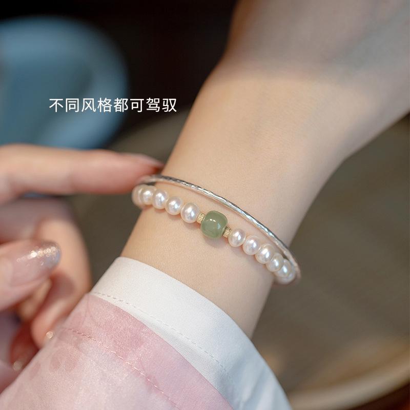 Natural High-luster Pearl Bracelet with a High-end, Niche Vibe for Women, Featuring Hetian Jade Beads, Chinese Style, Light Luxury Gift for Close