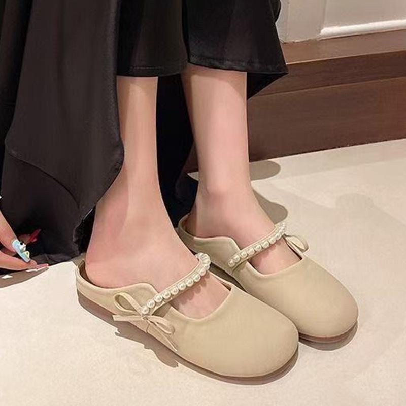 Flat Bottom Soft Bottom Bag Head Half Slippers Women's Outer Wear 2025 New Spring and Summer Cool Slippers Mary Jane Gentle Evening Shoes
