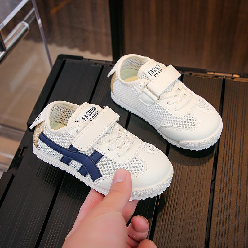 Kids White Navy Breathable Mesh Casual Sneakers 22