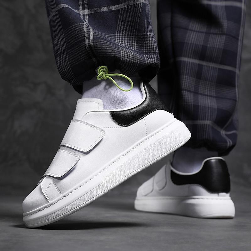 

Модные мужские повседневные белые туфли дизайнерская обувь на плоской подошве кроссовки на платформе молодежный уличный стиль обувь из натуральной кожи с липучкой zapato 10.5 чёрный