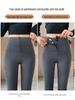 Women's High-Waist Zipper Tummy Control Pants with Shark Skin Texture - Autumn/Winter Velvet Bodycon Base Layer