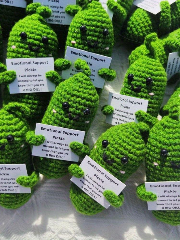Cute Handmade Plush Doll Knitted Cucumber Décor with Positive Message Valentine's Day New  Birthday Gift for Kid and Couples