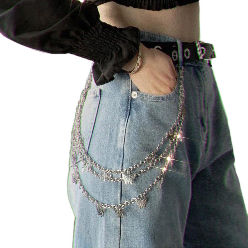 Hollow out Butterfly Shape Pendant Pant Chains Women Three Layer Street Trousers Hiphop Waist Chain Belt for Jeans