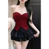 Summer Women's Strapless Bustier Top Slim Fit Ruched Asymmetrical Hem Crop Camisole