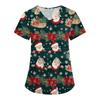 Women's Fashion V-Neck Short Sleeve Overalls With Pockets Christmas Printed Tops  Clothes