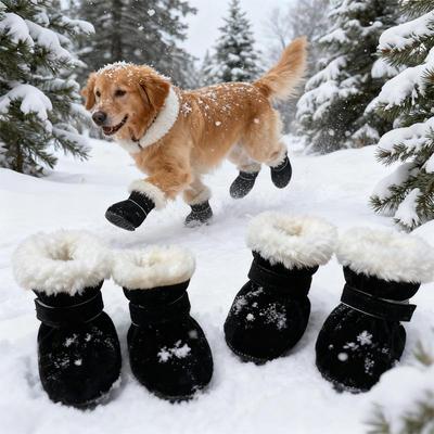 Warm Small Dog Snow Boots Waterproof Suede Paw Protectors Anti Skid Puppy Cat Winter Shoes for Chihuahua Teddy Booties