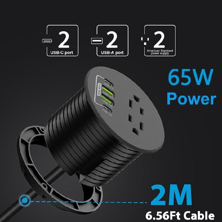 Desk Mounted Power Strips 2AC Outlets 4 USB Port 65W Fast Charging Safety Certifieds Charging Station For Workspaces