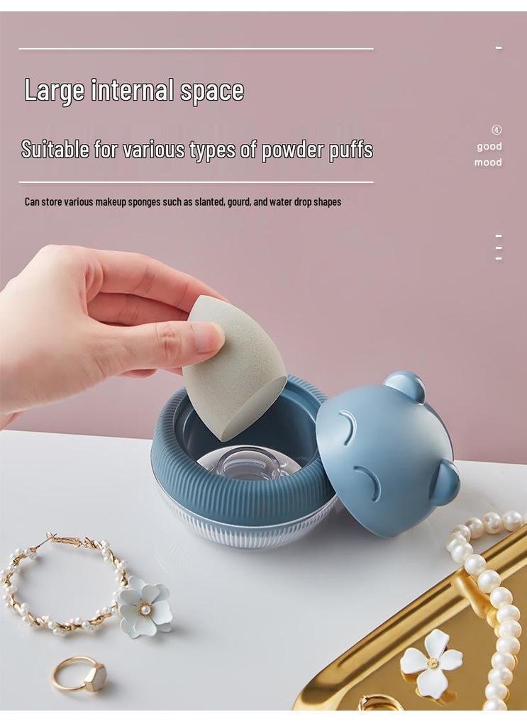 Little Bear Space Capsule Makeup Sponge & Cotton Pad Dustproof Storage Box