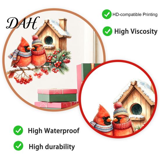 Holiday Atmosphere Wall Art Christmas Bird Sticker, Watercolor PVC Decal, Waterproof Winter Creative Window Stickers Theme Cling for Glass Doors