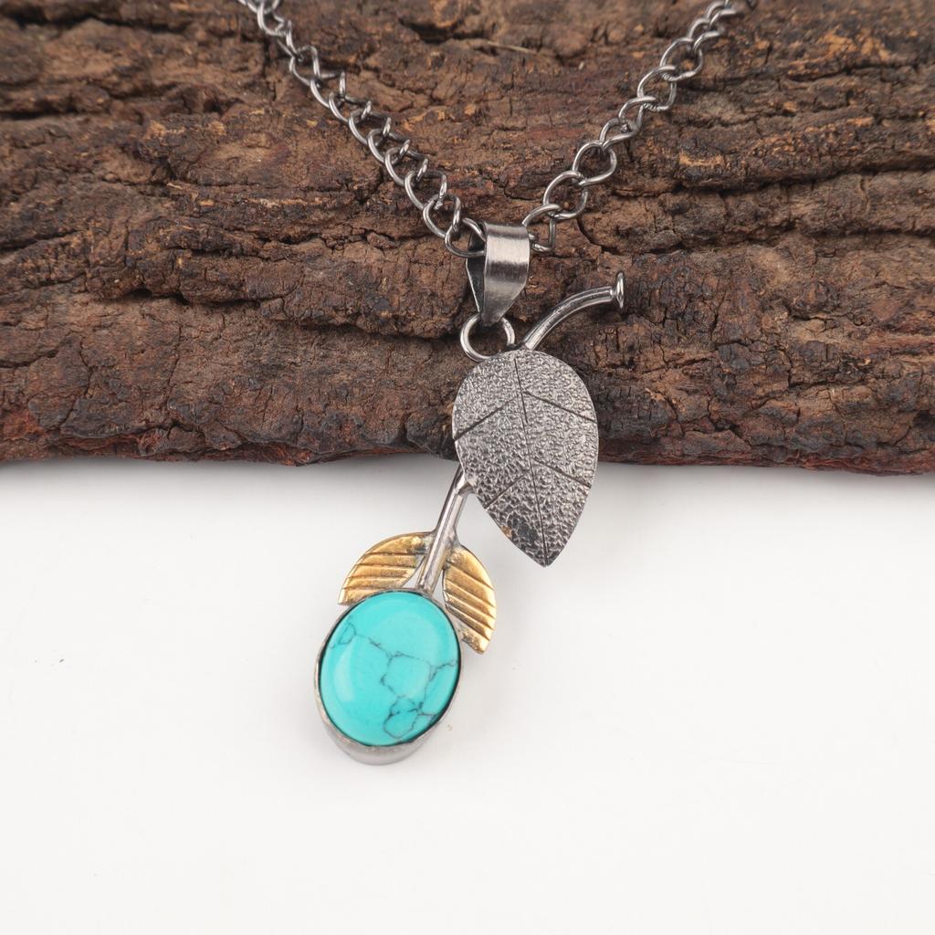 Blue Turquoise Stone 925 Silver Trendy Unique Best Sisters Gift December Pendant PP-55-37