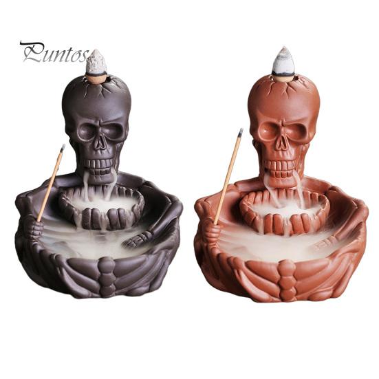 Quemador de Incienso Artesanal Quemador Esqueleto, Portaconos Cascada de Flujo Inverso, Soporte Decorativo Calavera Gótica para Hogar Varilla Decoración Halloween, Meditación